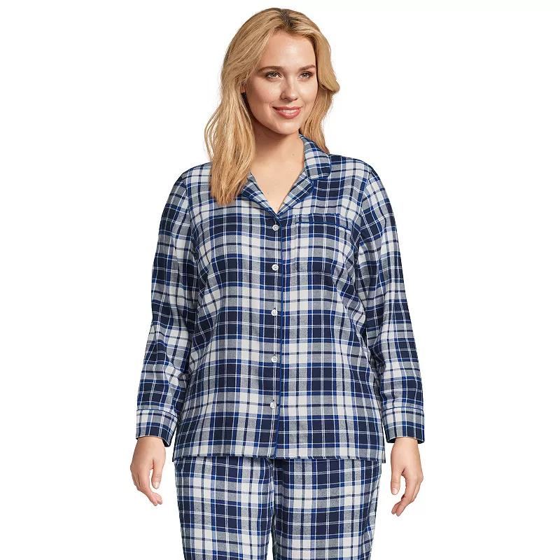 Plus Size Lands' End Long Sleeve Flannel Pajama Top, Women's, Size: 2XL, Deep  Blue Pups Product Image