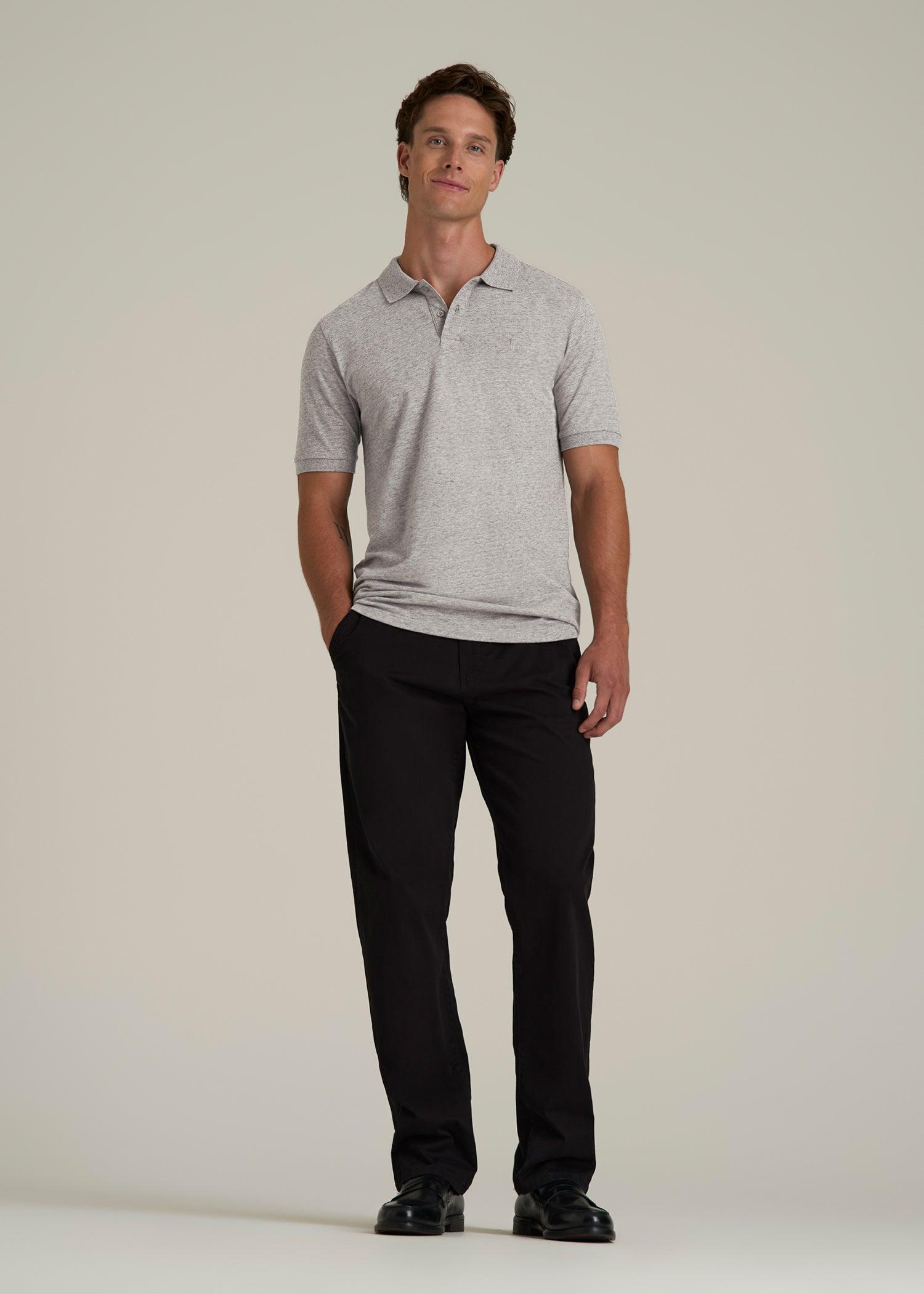 Classic Polo with Embroidered Logo for Tall Men in Heathered Grey Male Product Image