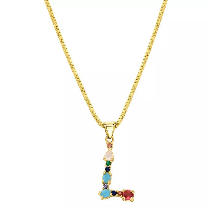 Adornia Gold Tone Multi Color Cubic Zirconia Initial Necklace, Women's,  Product Image
