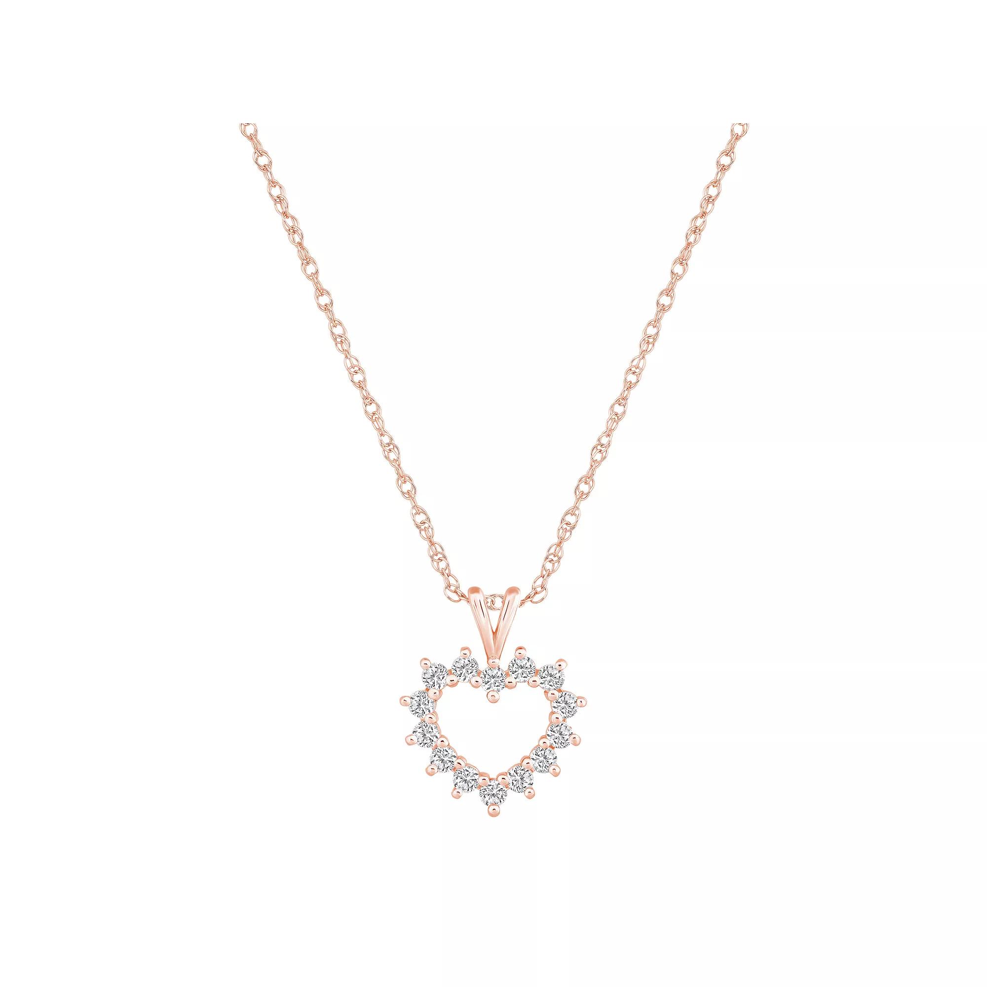 Alyson Layne 14k Gold 1/4 Carat T.W. Diamond Petite Open Heart Pendant Necklace, Women's, Size: 18", 14k Rose Gold Product Image