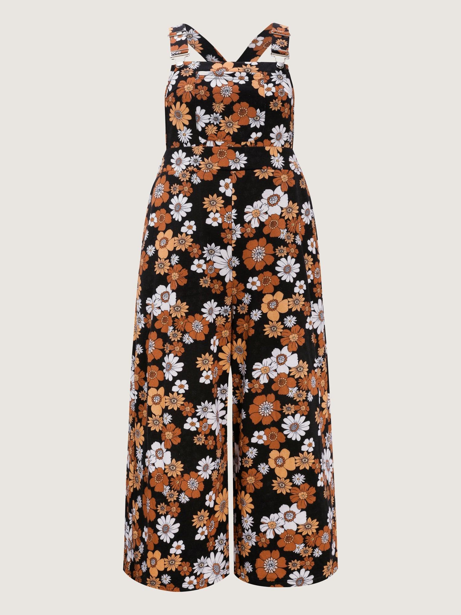 Floral Print Stretchy Adjustable Overall Jumpsuit Female Product Image