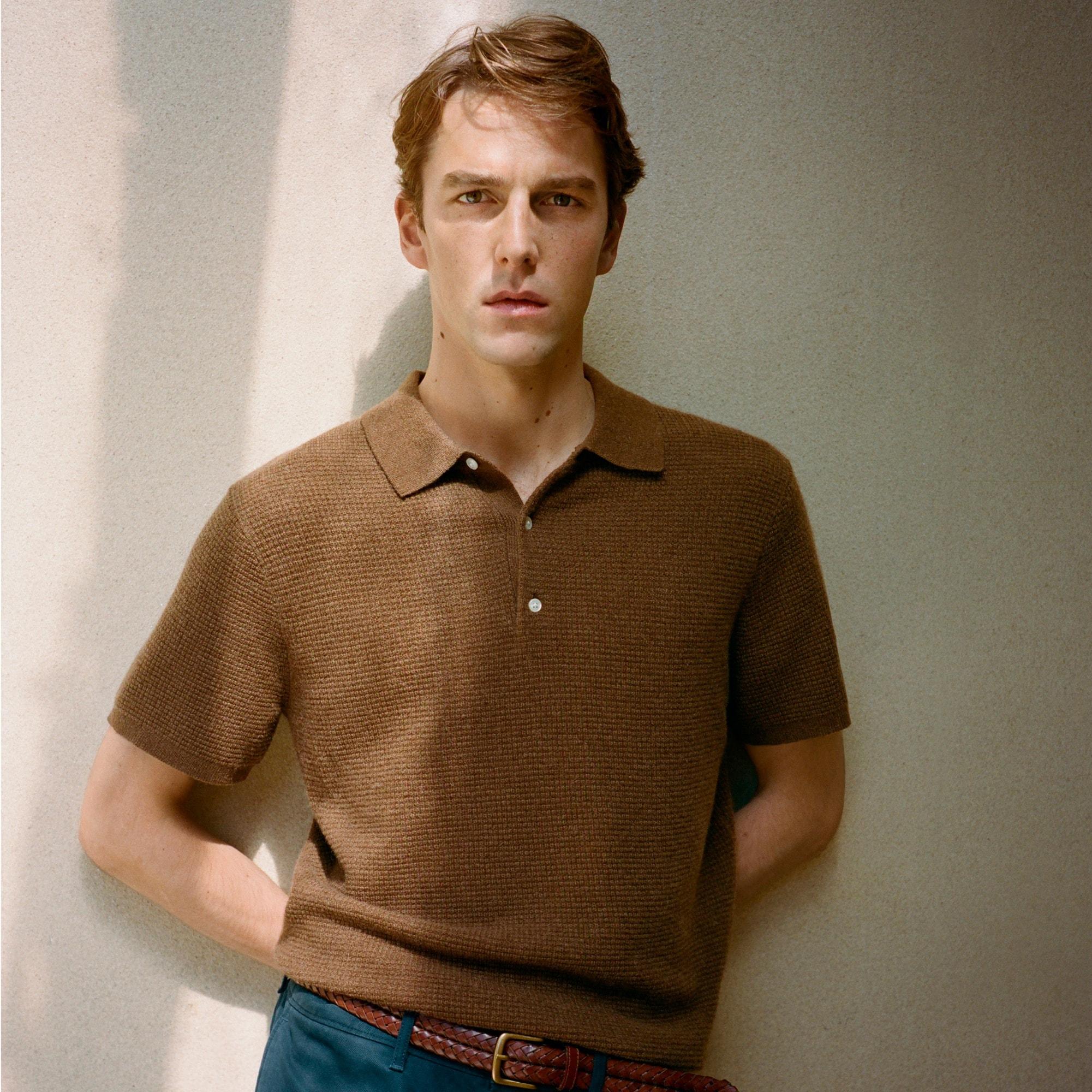 Short-sleeve cashmere waffle sweater-polo Product Image