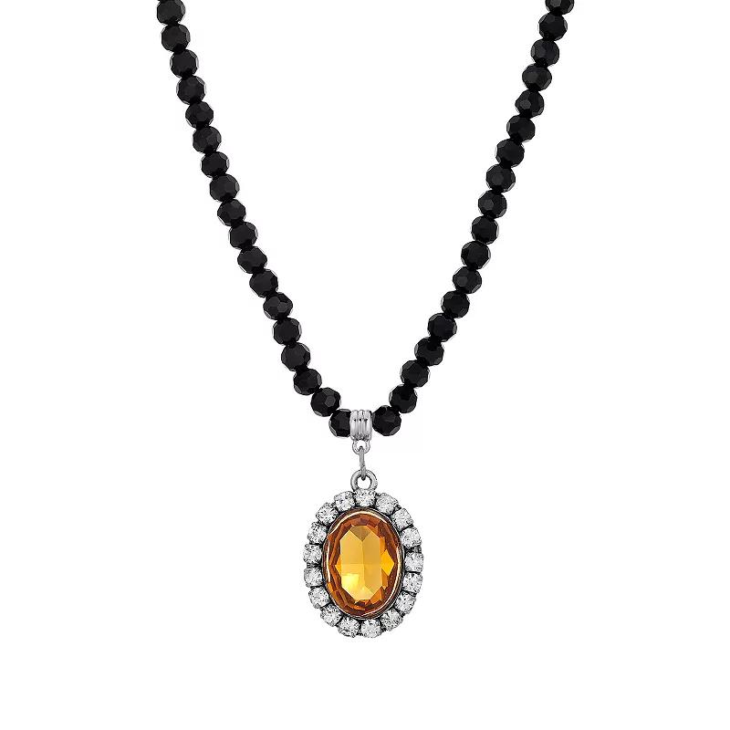 1928 Silver Tone Crystal Black Beaded Necklace, Women's, Purple Product Image