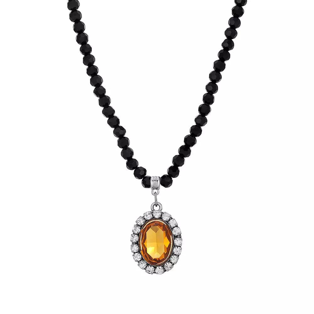 1928 Silver Tone Crystal Black Beaded Necklace, Women's, Purple Product Image