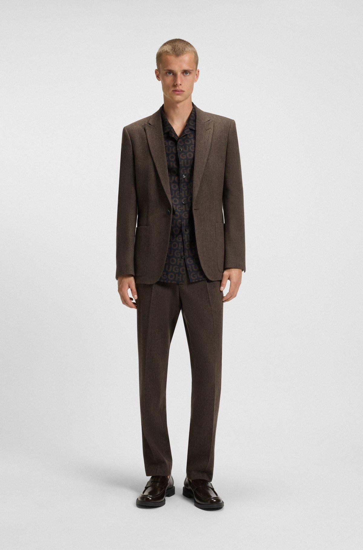 HUGO - Extra-slim-fit blazer in herringbone cloth - Brown Product Image