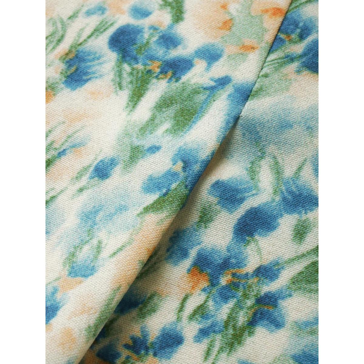 Plus Size Watercolor Floral Keyhole Hanky Hem Tank Top Women Multicolor Elegant Contrast Non Everyday Tank Tops Camis BloomChic 12/L Product Image