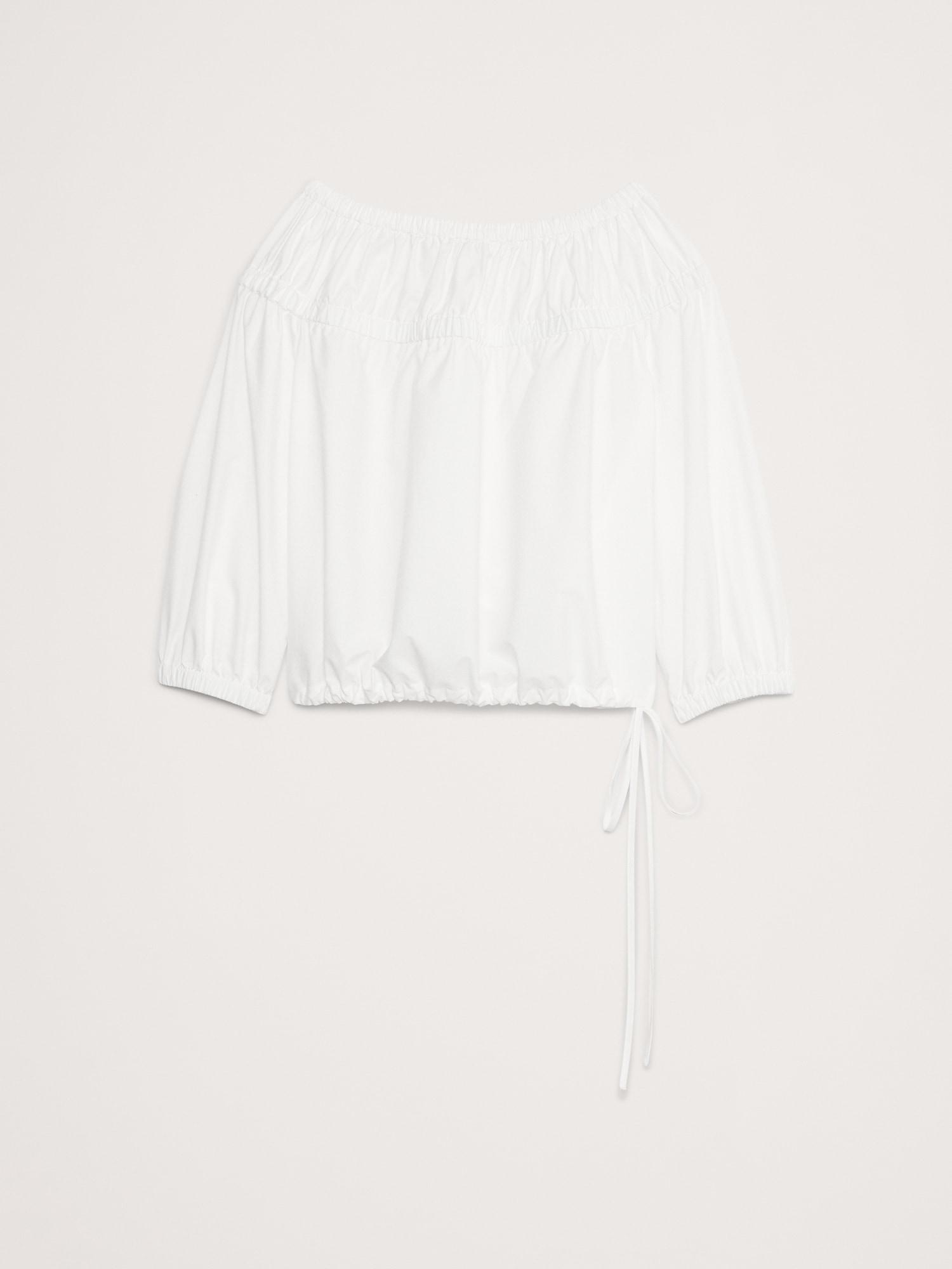 Cotton Poplin Ruched Bubble-Hem Top Product Image