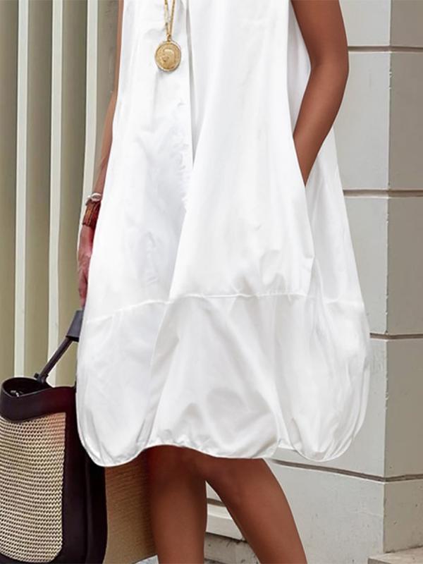 Loose Sleeveless Buttoned Solid Color Lapel Midi Dresses Shirt Dress Product Image