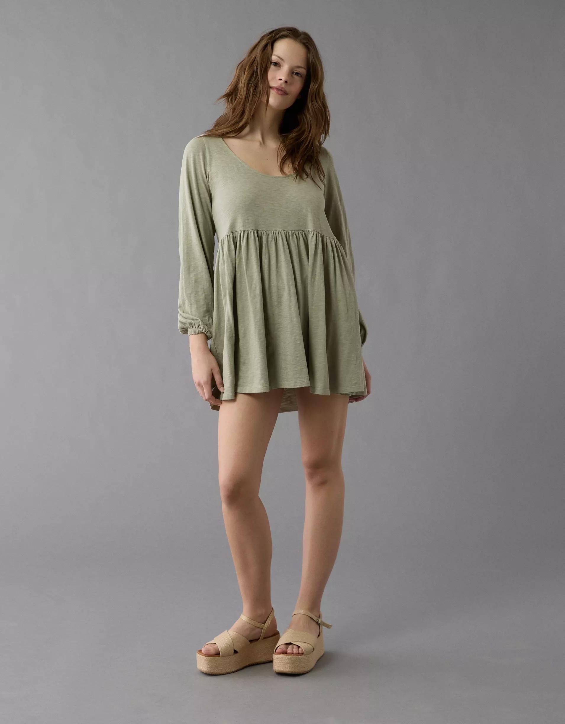 AE Sunchaser Knit Long-Sleeve Scoop Neck Mini Dress Product Image