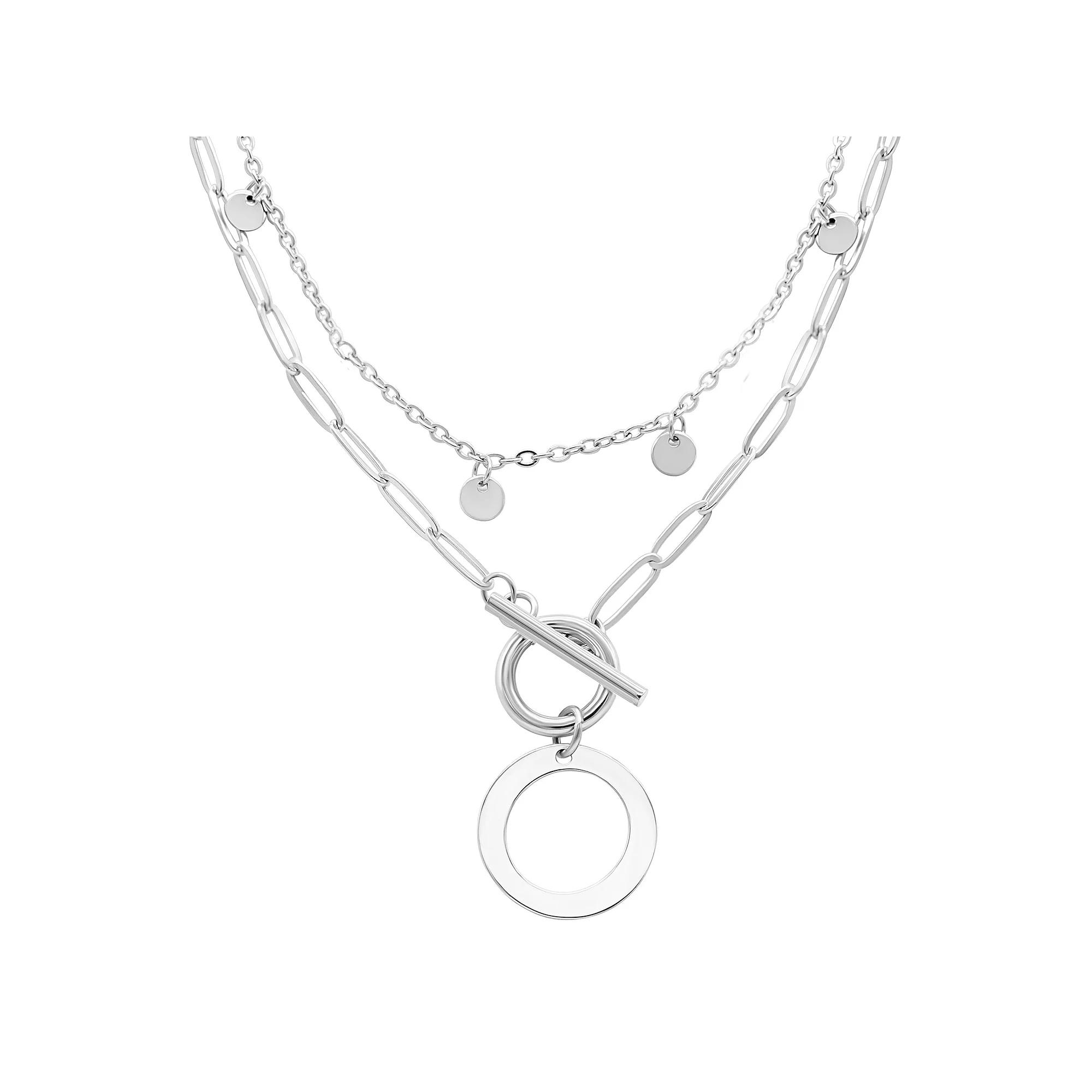 Adornia Silver Tone Confetti & Paperclip Layered Initial Toggle Necklace, Women's, Size: 17/18", Silver Tone O Product Image