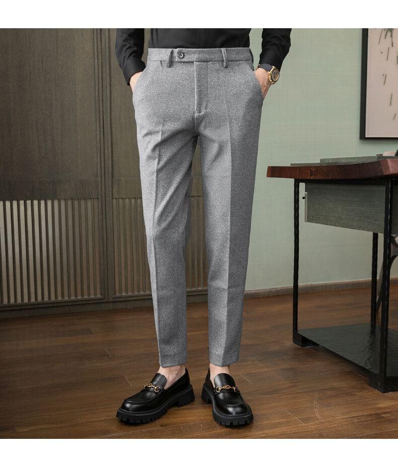 Mid Rise Herringbone Cropped Tapered Dress Pants Product Image
