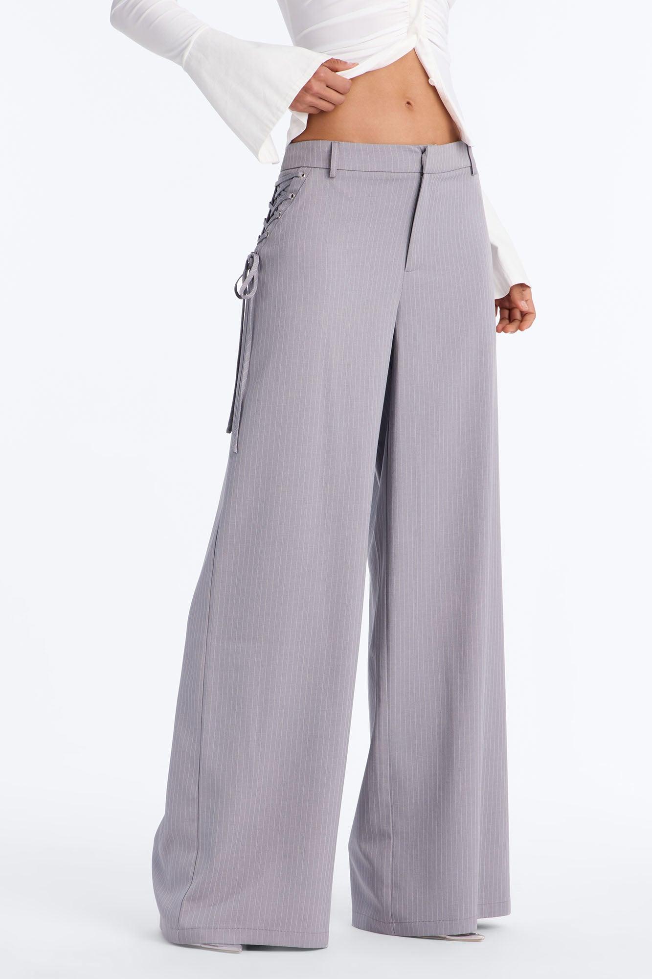 All Laced Up Low Rise Pinstripe Trouser - Light Grey Female Product Image