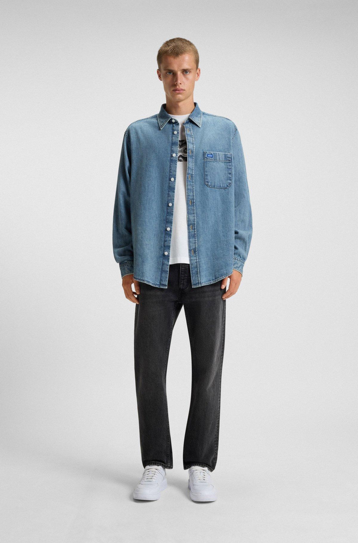 HUGO - Regular-fit jeans in black washed denim - Dark Grey Product Image