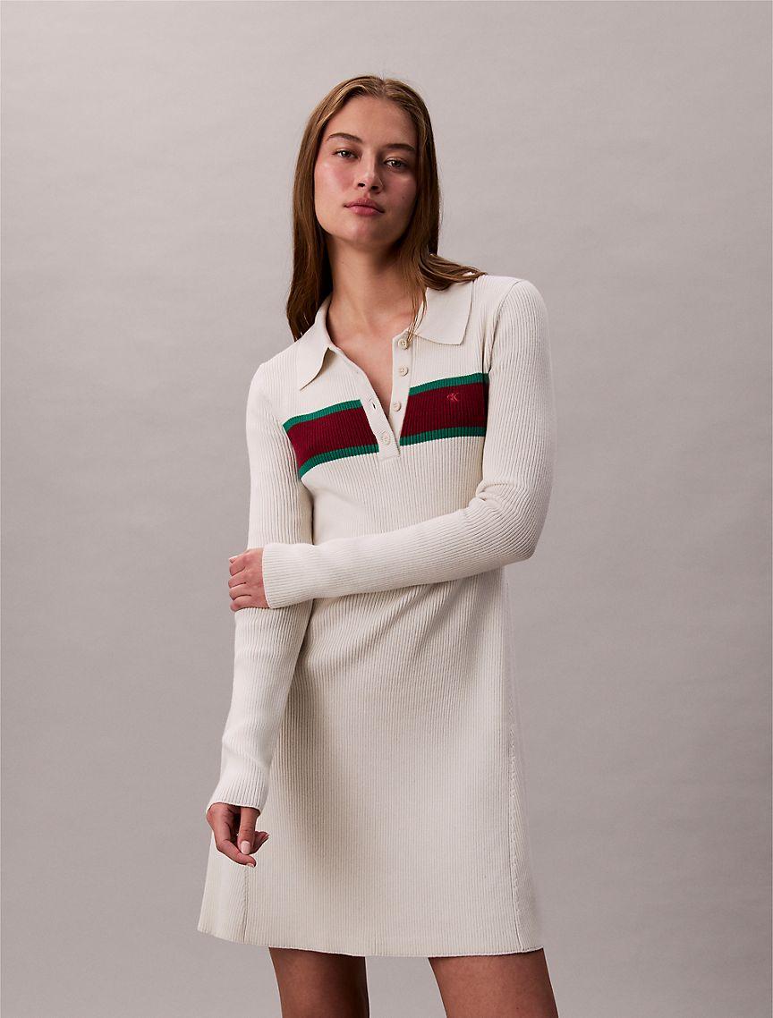 Cotton Rib V-Neck Polo Mini Dress Product Image