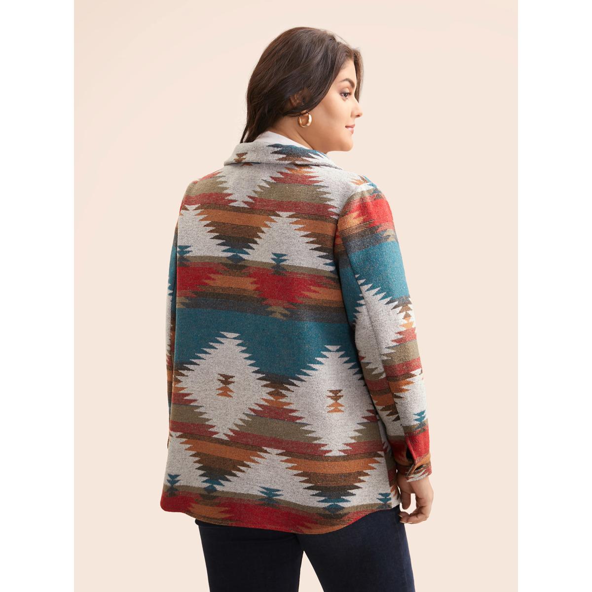 Plus Size Geometric Contrast Flap Detail Jacket Women Multicolor Contrast Loose Slanted pocket Everyday Jackets BloomChic 14-16/1X Product Image