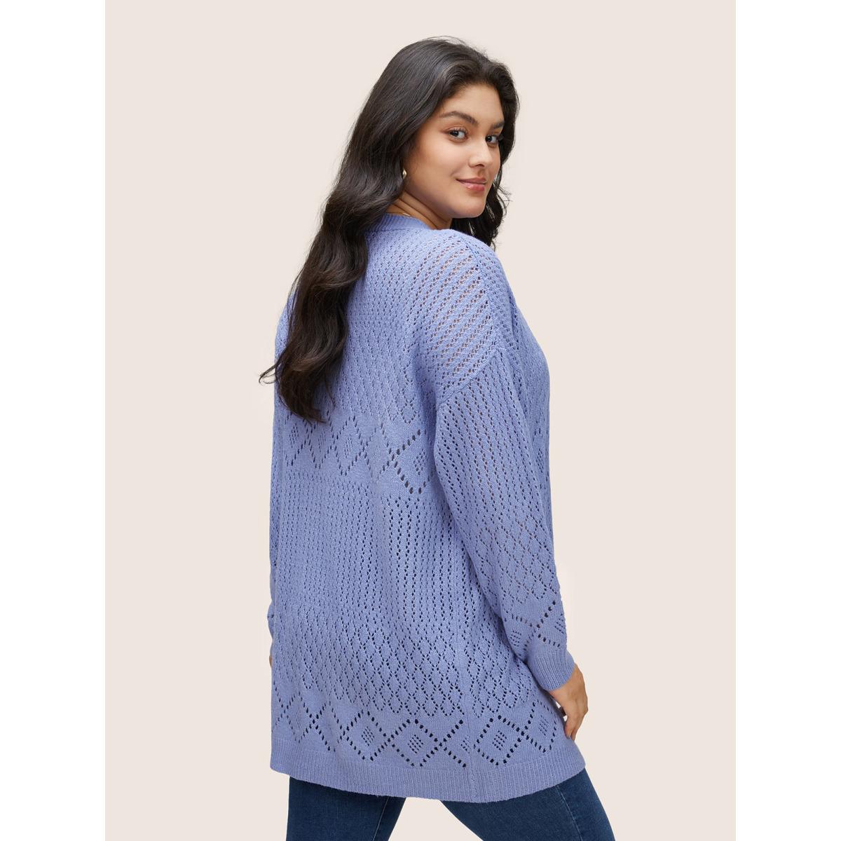 Plus Size Supersoft Essentials Geometric Hollow Out Cardigan BlueViolet Women Casual Long Sleeve Everyday Cardigans BloomChic 28/5X Product Image