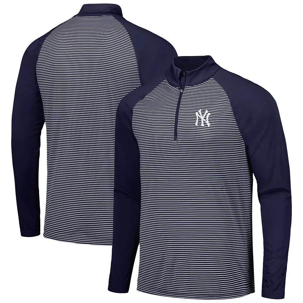 Mens Levelwear New York Yankees Charter Striped Raglan Quarter-Zip Top Blue Product Image