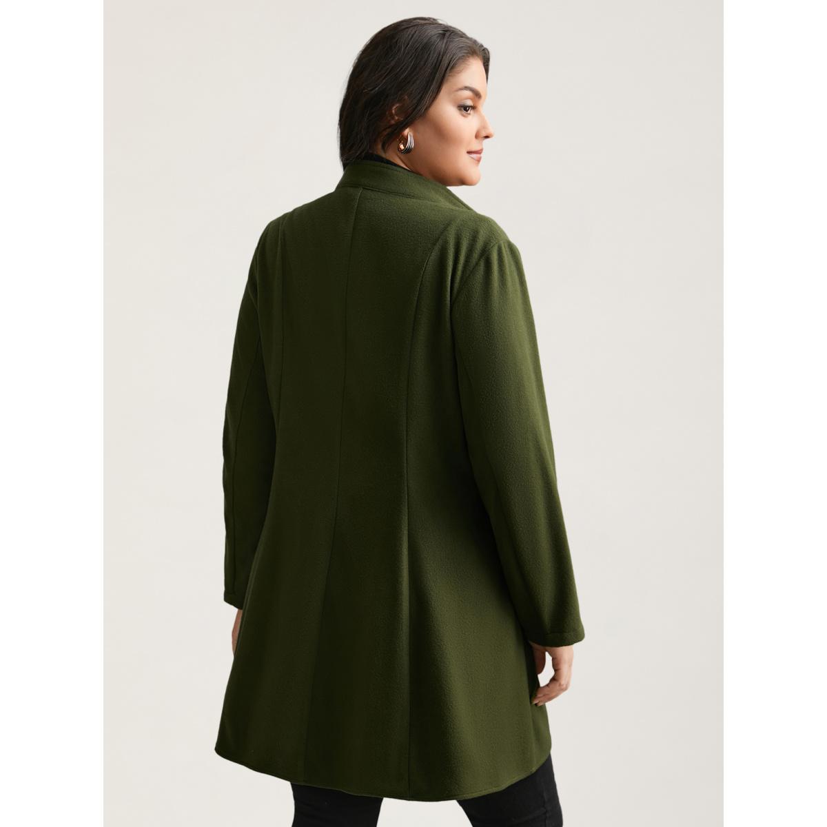 Plus Size Solid Wrap Button Up Asymmetrical Hem Coat Women ArmyGreen Elegant Button Ladies Everyday Winter Coats BloomChic 18-20/2X Product Image