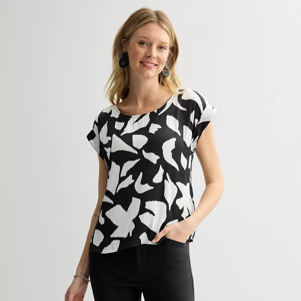 Womens Nine West Roll Cuff Woven Tee Product Image