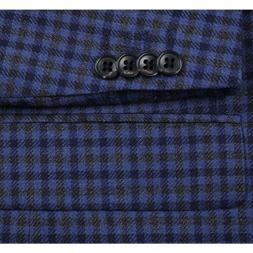 Wool Blend Blue Regular Fit Mini Check Pattern Sports Coat Product Image