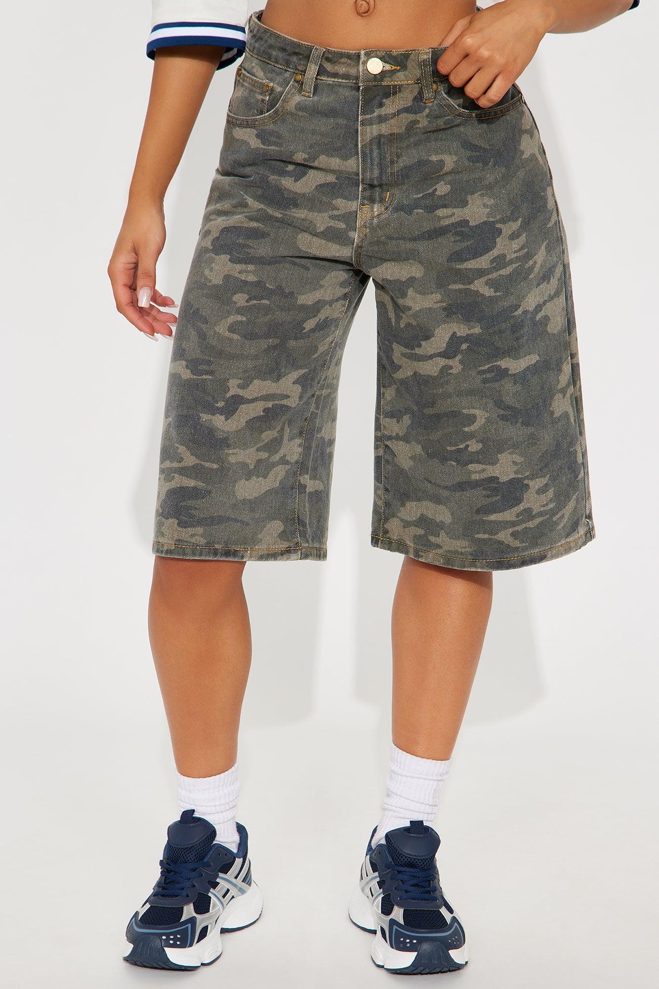 Such A Trooper Camo Denim Jorts - Olive Female Product Image