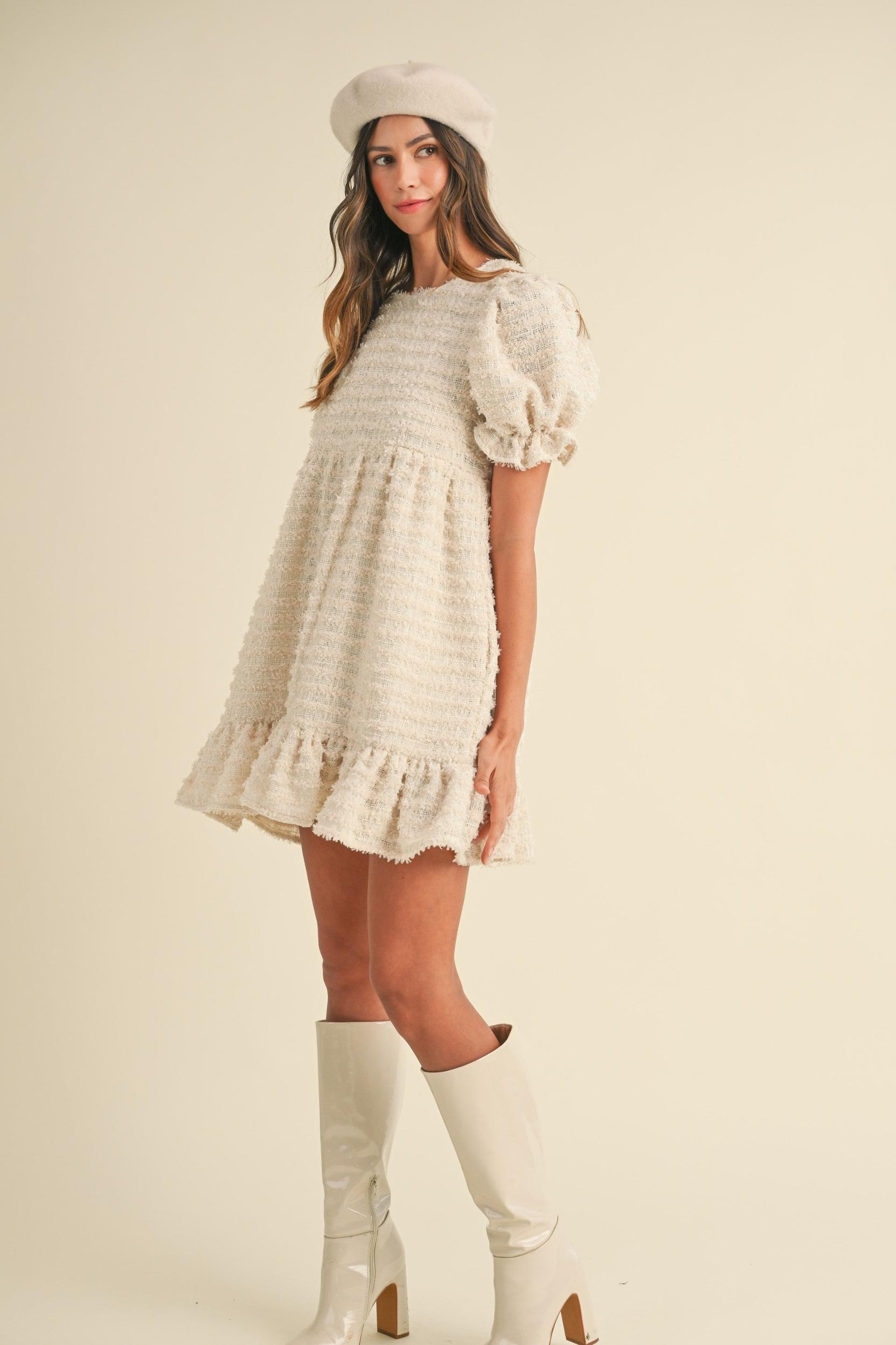 Soft Frayed Textured Babydoll Mini Dress Product Image