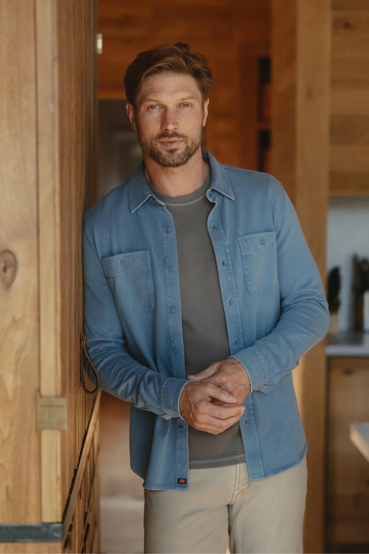 Lennox Jersey Button Up - Slate Blue Product Image