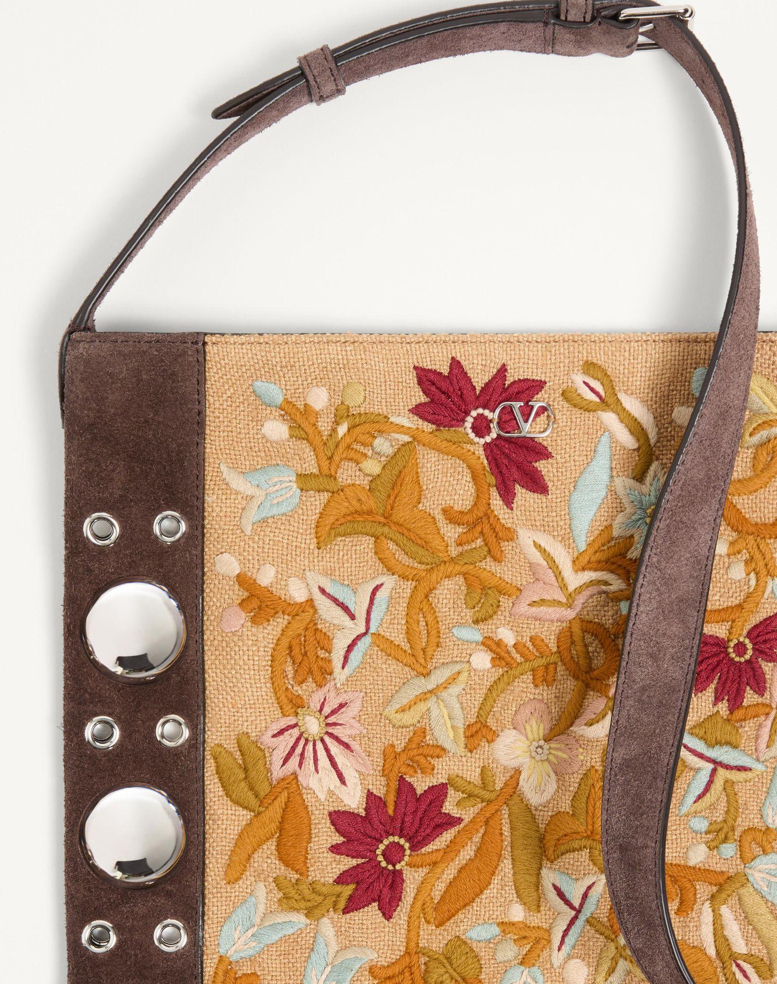 Valentino Garavani Nellcôte Embroidered Shoulder Bag With Fringes Product Image