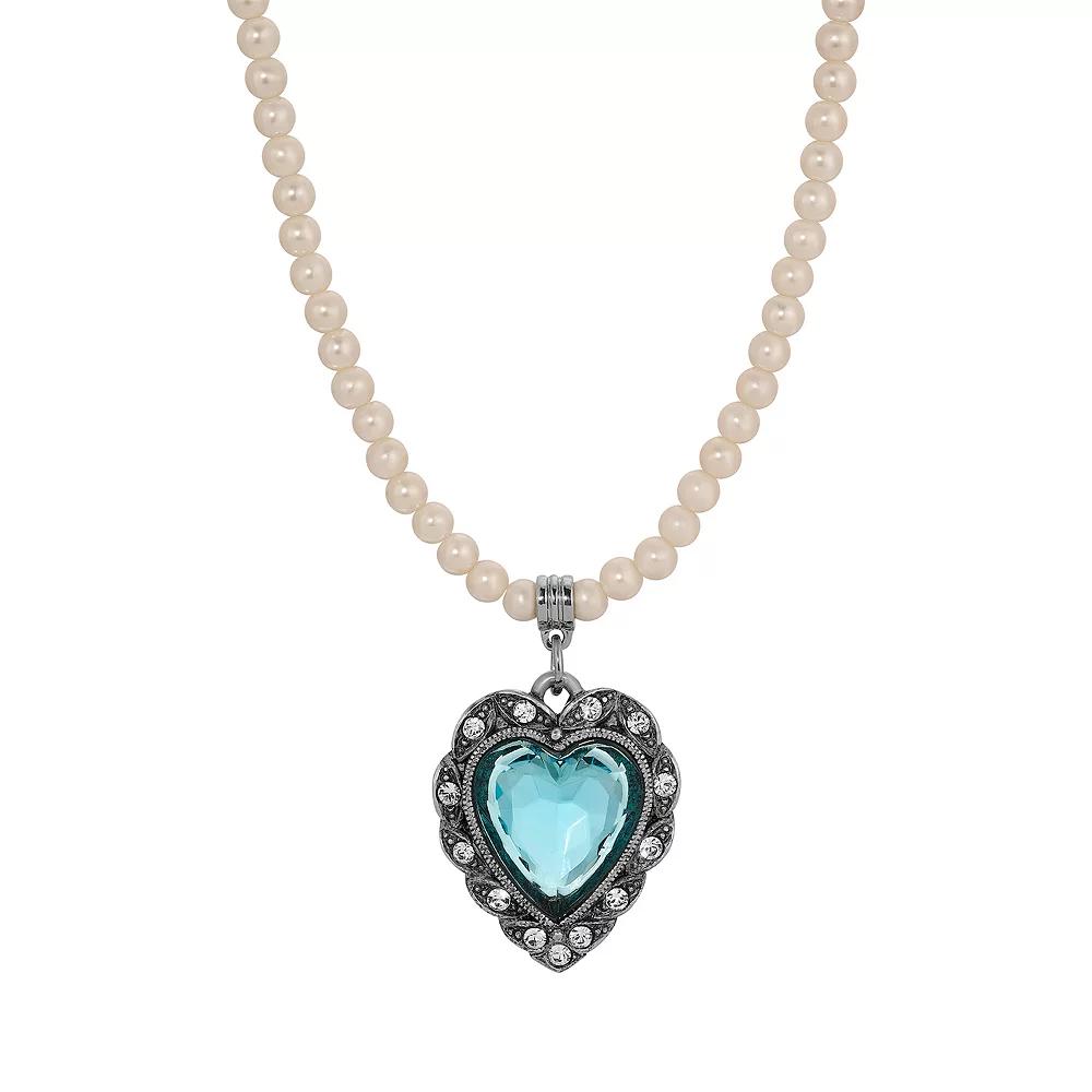 1928 Gold Tone Crystal Heart Necklace, Women's, Blue Product Image