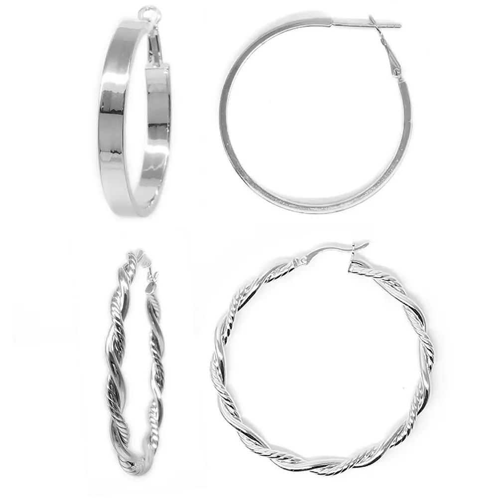 Athra NJ Inc Sterling Silver Square Tube & Twisted Hoop Earring Set, Women's Product Image