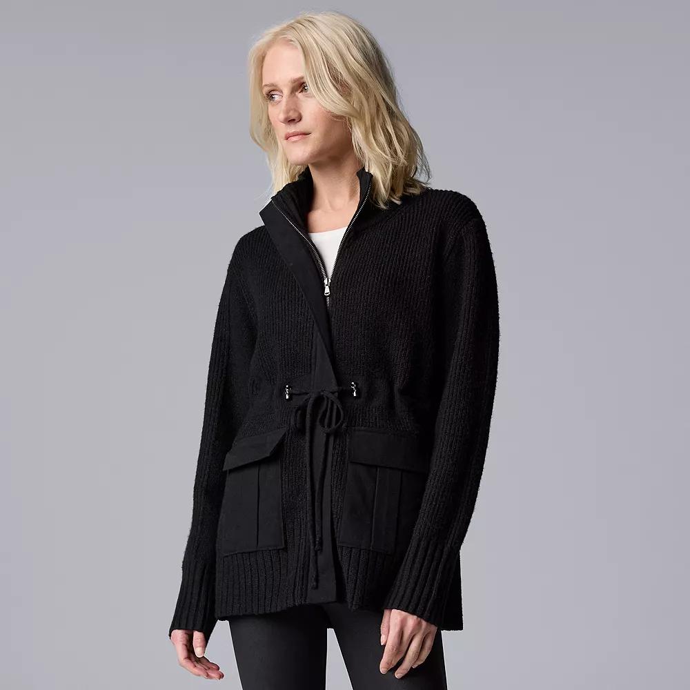 Women's Simply Vera Vera Wang Knitted Sweater Jacket, Size: XXL, Black Product Image