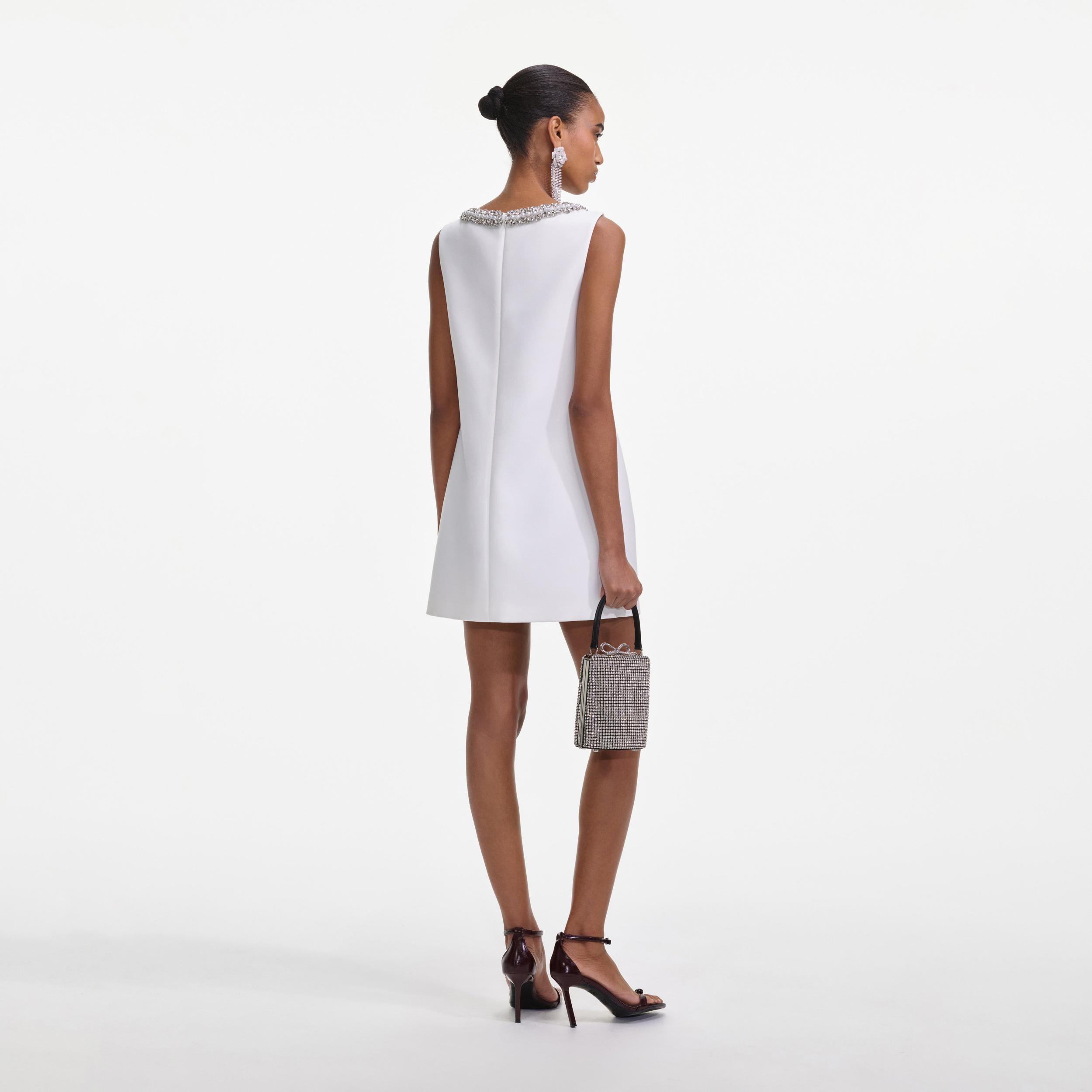 White Bonded Crepe Mini Dress Product Image