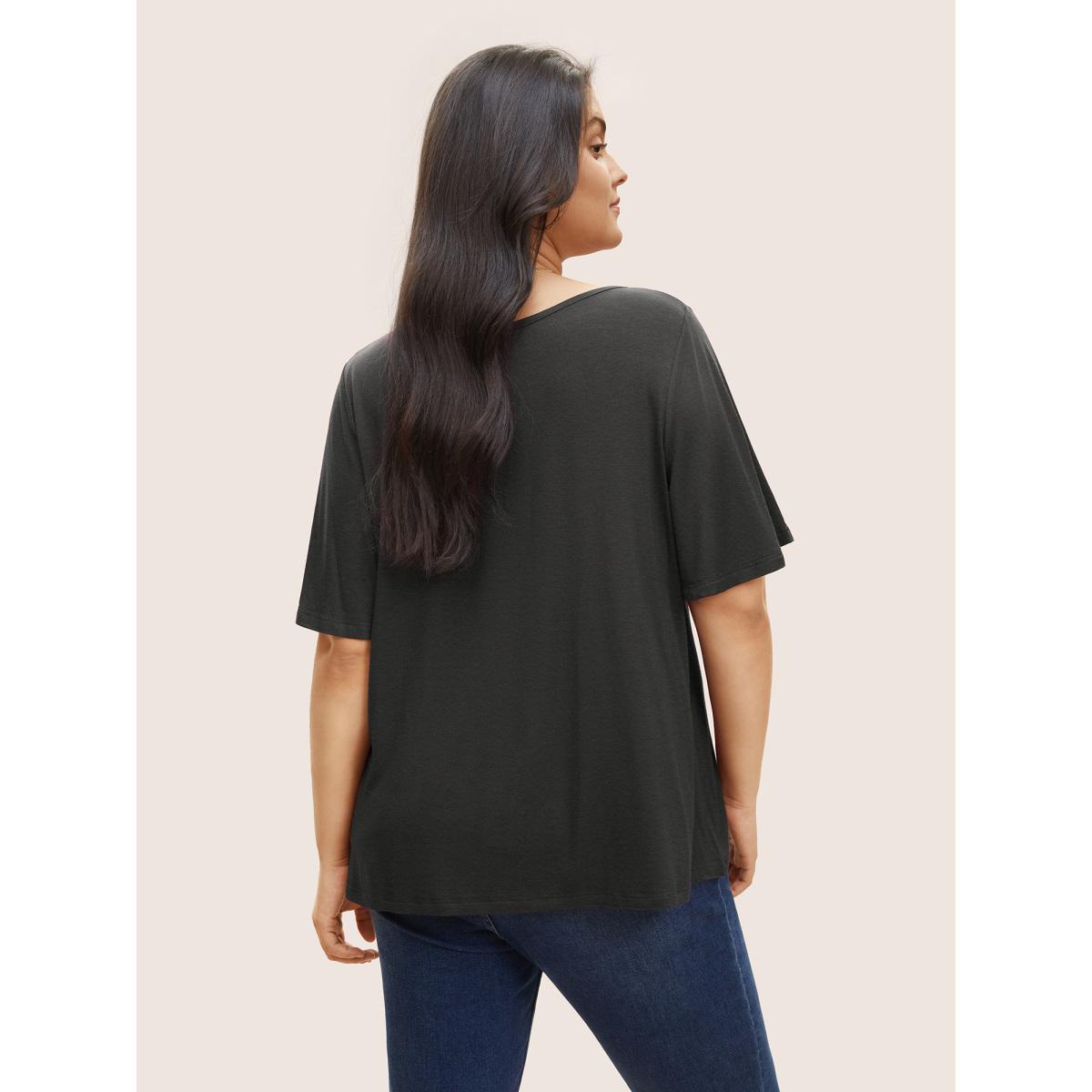 Plus Size Supersoft Essentials Twist Front Asymmetrical Neck T-shirt DimGray Women Elegant Non Plain Asymmetrical Neck Everyday T-shirts BloomChic 28/5X Product Image