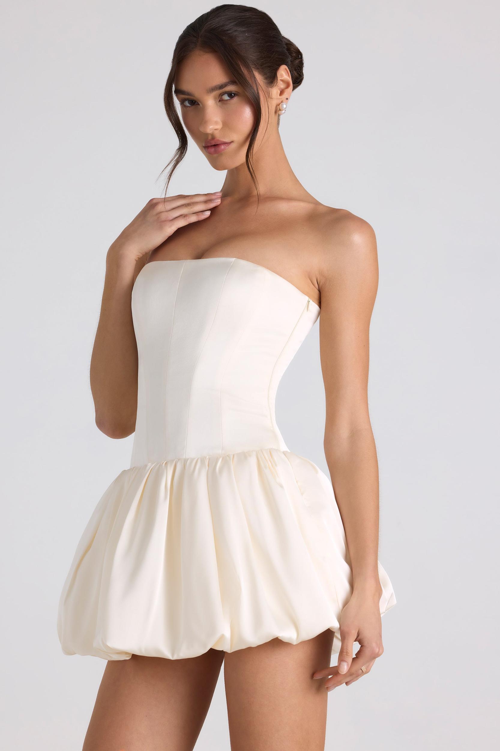 Lace-Up Bubble Hem Corset Mini Dress in Ivory Product Image