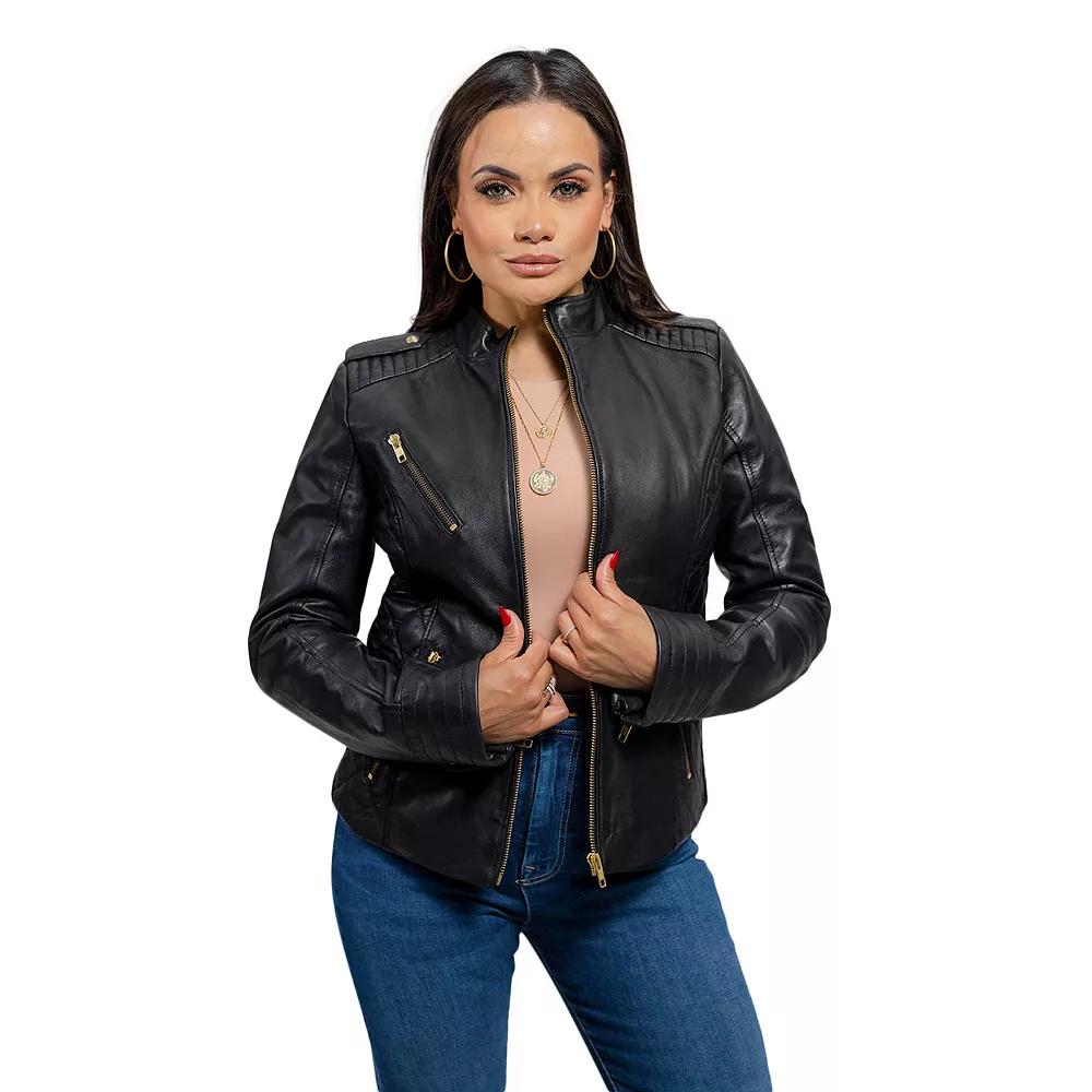 Women's Whet Blu Madelin Quilted Moto Leather Jacket,  Product Image