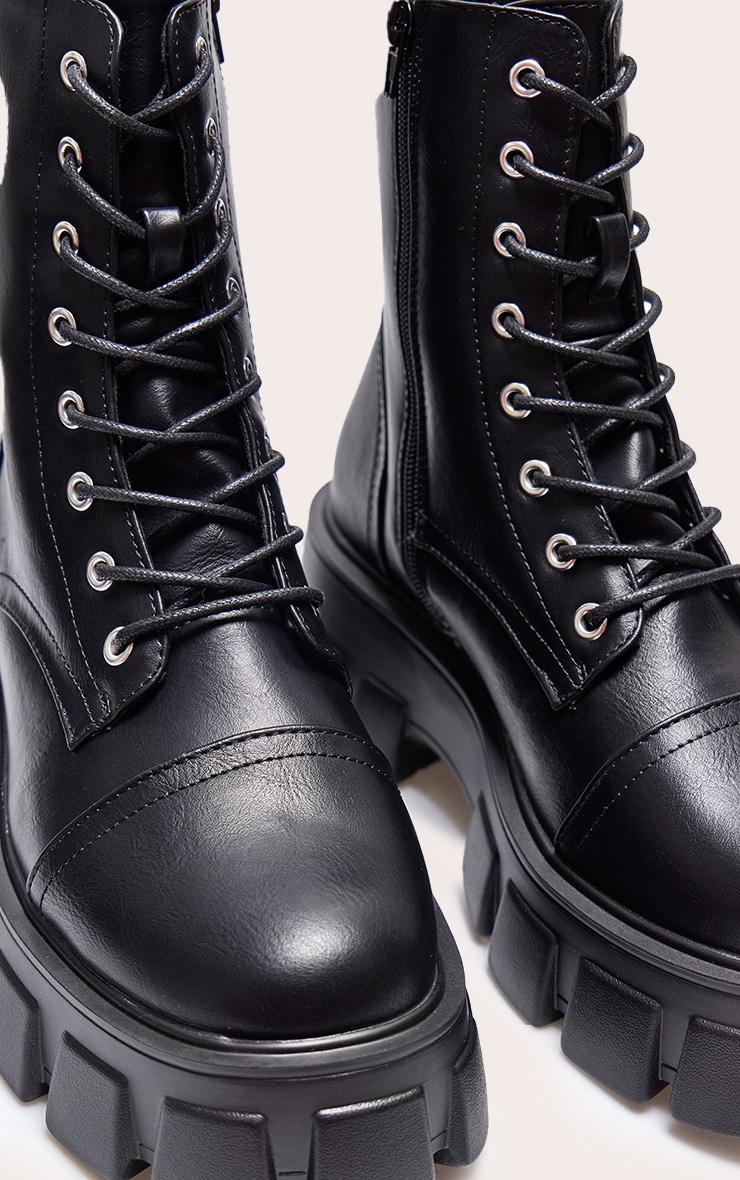 Black Wide Fit Lace Up Extreme Chunky Combat Boots Product Image