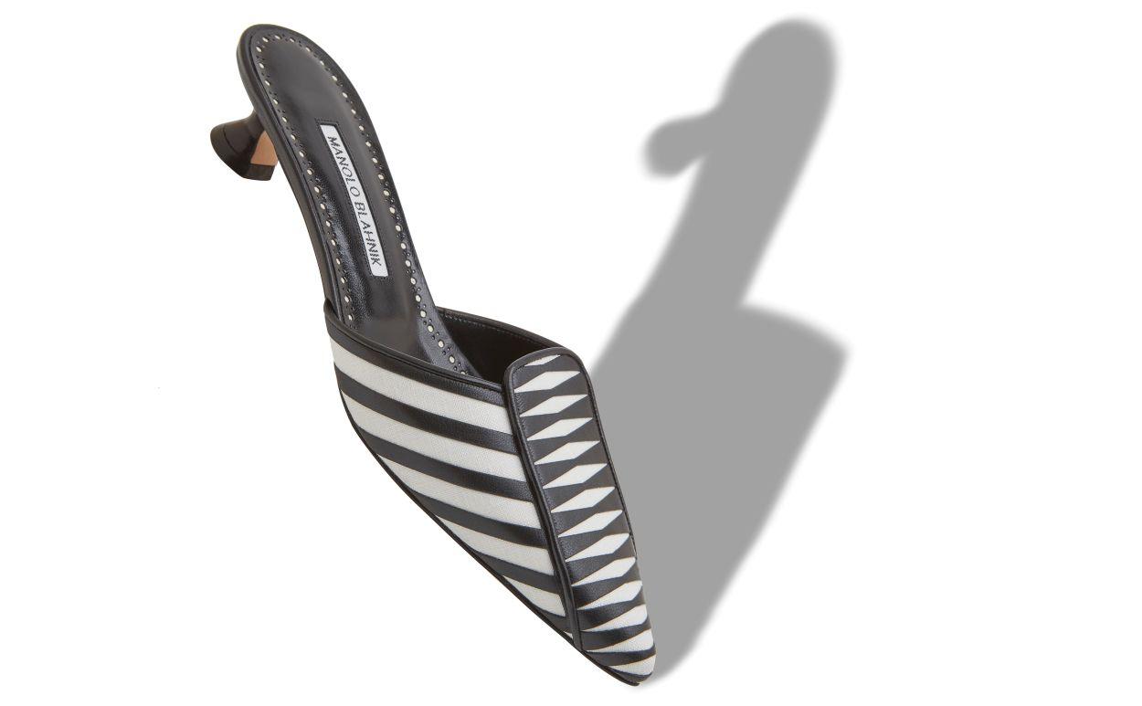 DIABA White and Black Linen Striped Mules Product Image