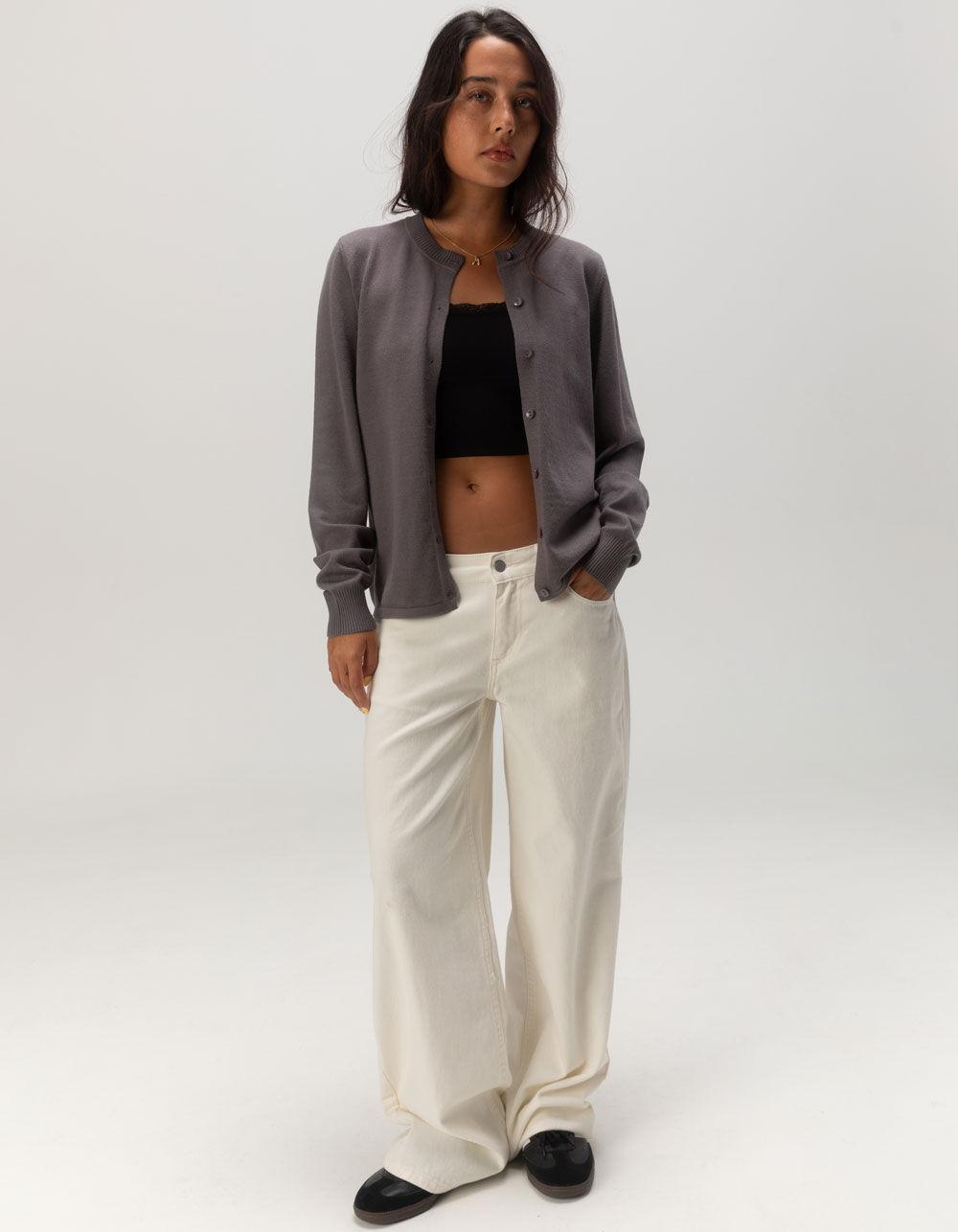 RSQ Womens Crewneck Button Cardigan - CHARCOAL Product Image