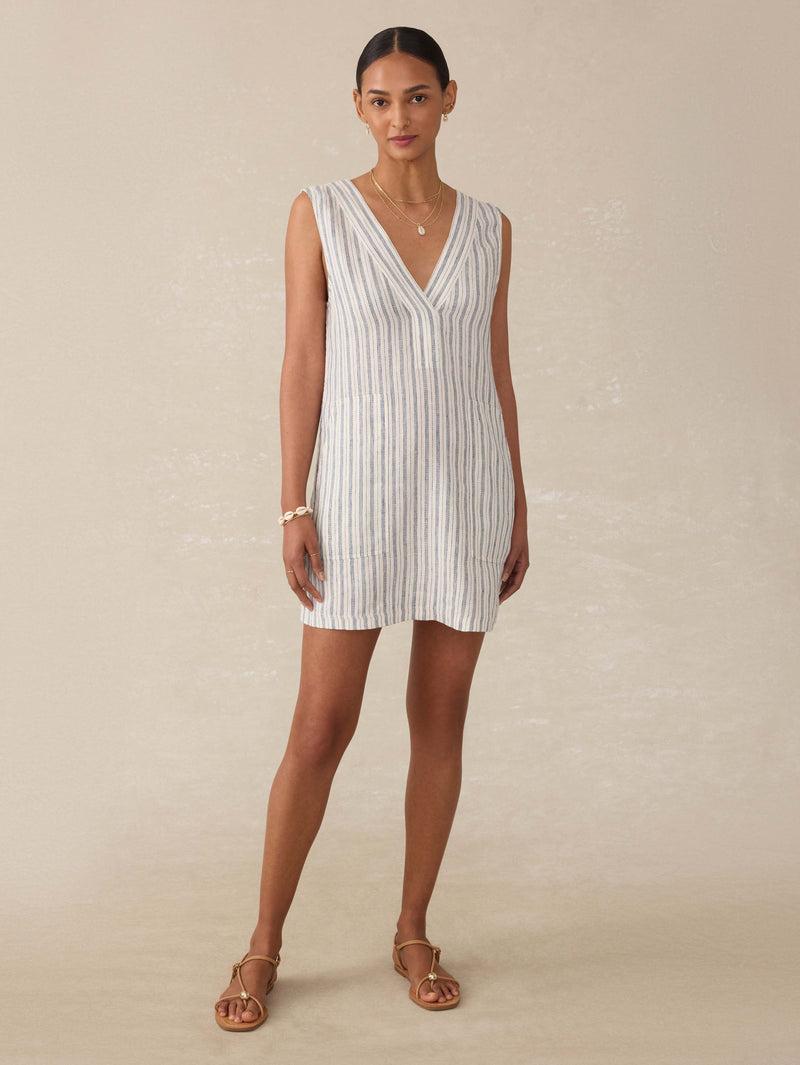 Azure Linen Dress - Oceanside Stripe Product Image