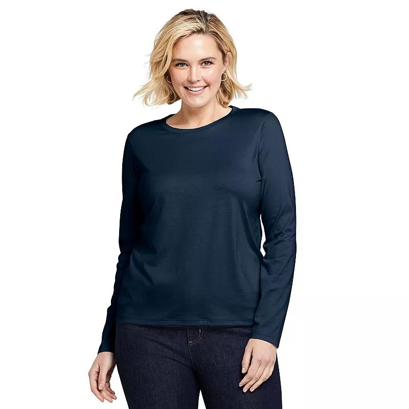 Plus Size Lands' End Long Sleeve Relaxed Supima Cotton Crewneck Tee, Women's, Size: 1XL, Grey Heather Product Image