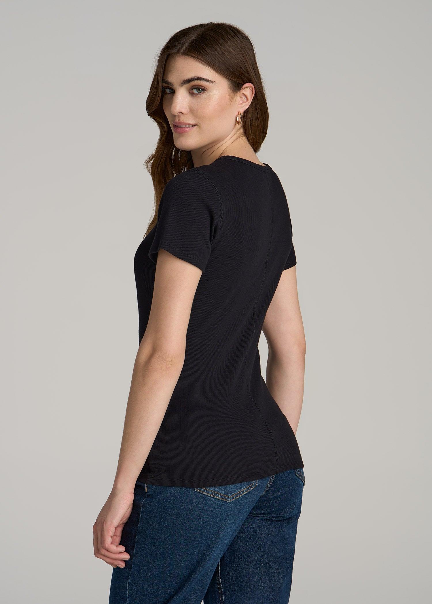Short Sleeve Crew Neck Ribbed T-Shirt for Tall Women in Bright White Female Product Image