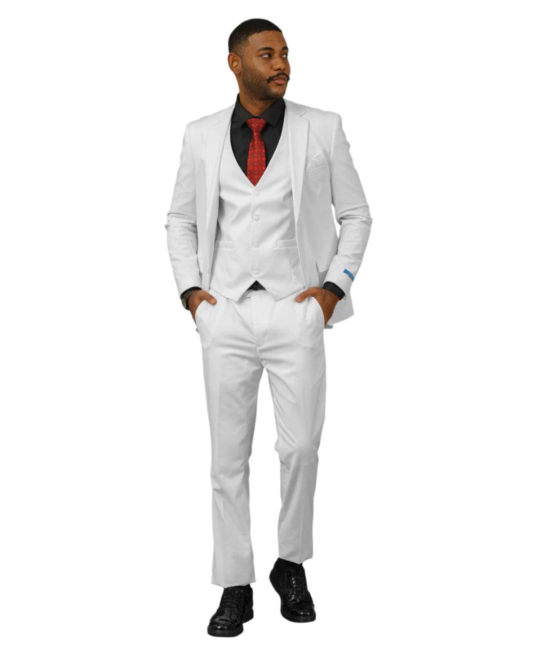 Men's Slim Fit Solid White 3 Piece Suit Male Product Image
