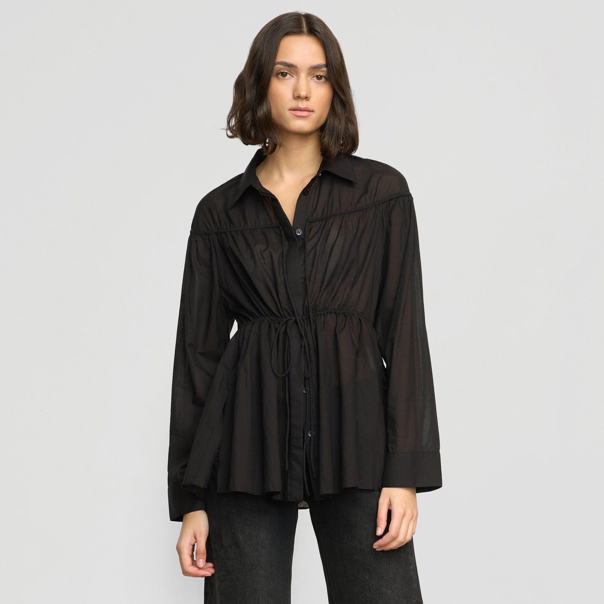 Kia Tie-Front Cotton-Silk Tunic Blouse Product Image