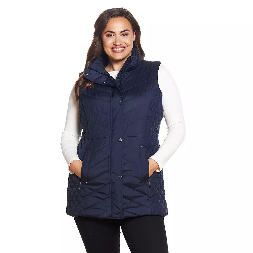 Plus Size Weathercast Quilted Long Puffer Vest, Women's, Size: 2XL, Black Product Image