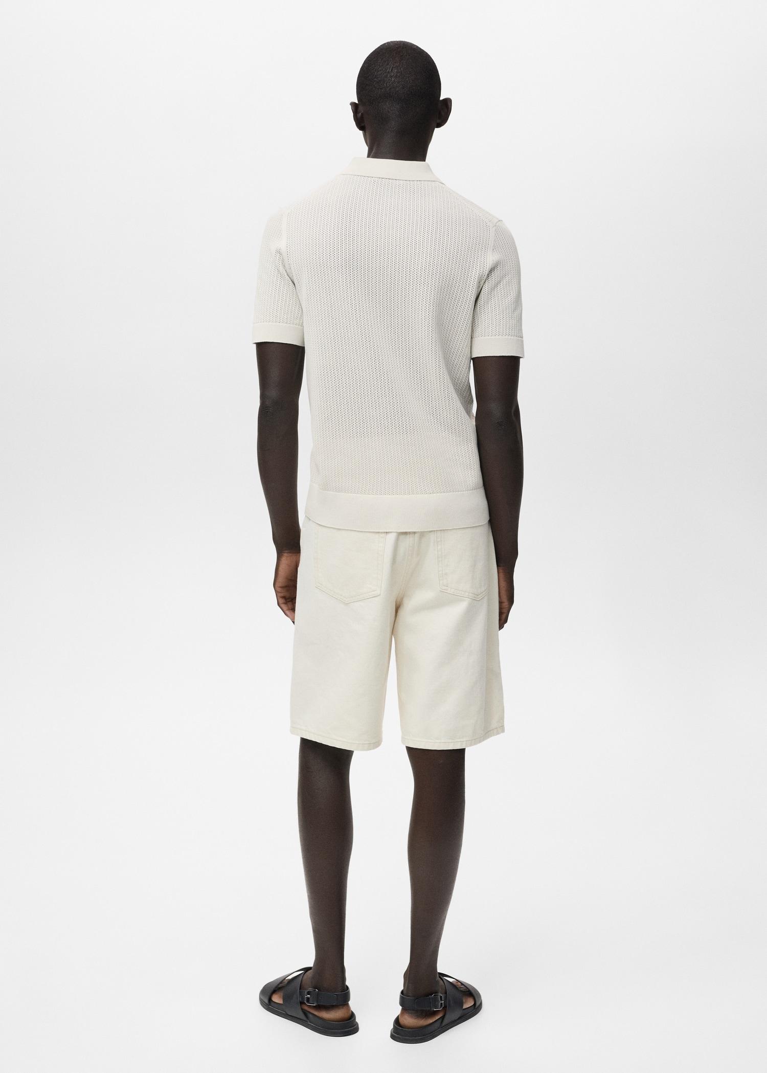 Openwork knitted cotton polo shirt - Men | MANGO USA Product Image