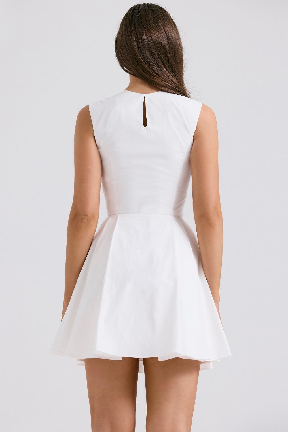 Claretta  white pleated cotton mini dress Product Image