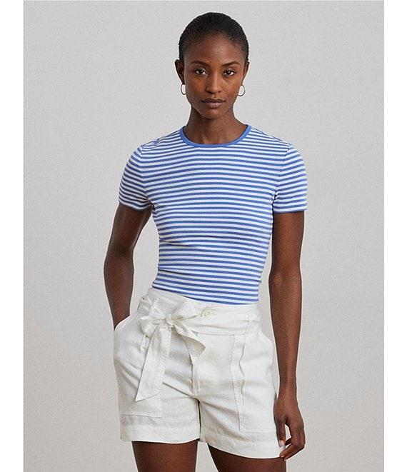 Lauren Ralph Lauren Knit Striped Crew Neck Short Sleeve Tee Shirt Product Image