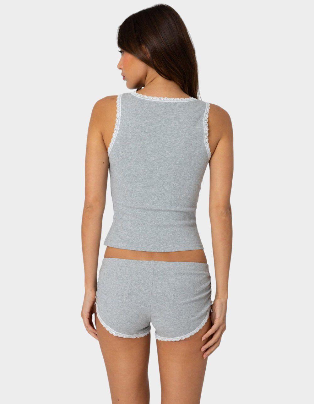 EDIKTED Kadence Lace Trim Tank Top - GRAY Product Image