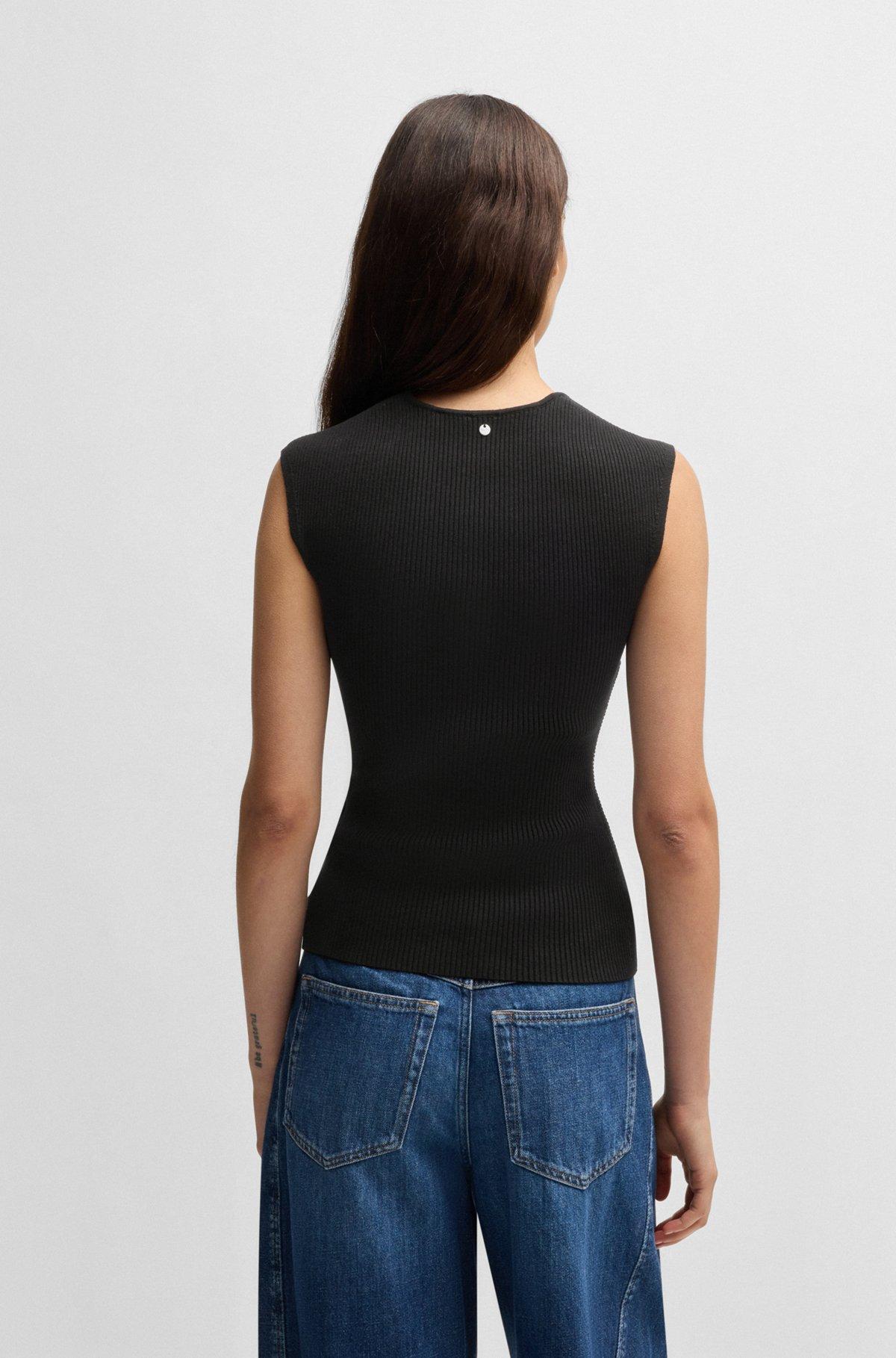 Sleeveless top in stretch fabric with mixed ribbing Product Image