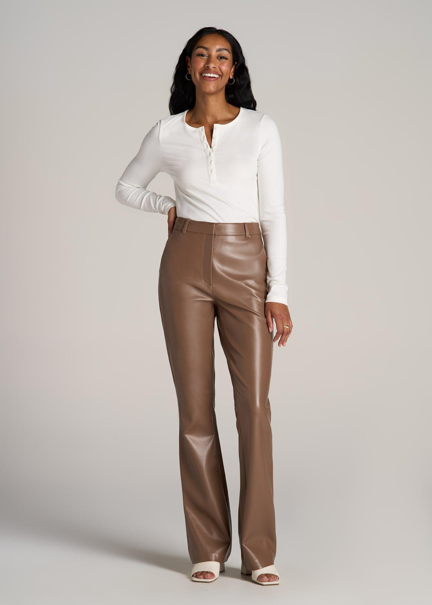 High Rise Flare Faux Leather Pants for Tall Women in Aztec Brown Product Image
